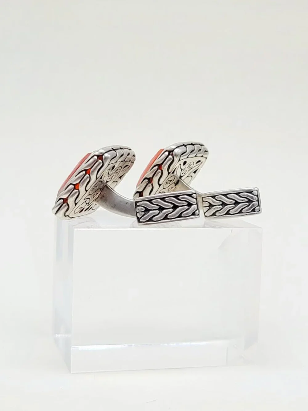 John Hardy Classic Chain Cufflinks in Sterling Silver w/ Carnelian - RARE